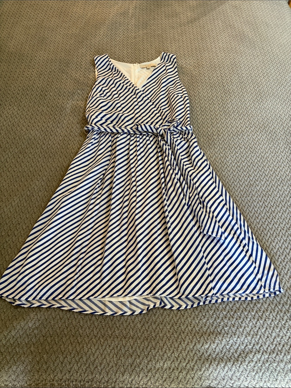 LOFT Blue and White Striped Wrap-Style Women’s Dress